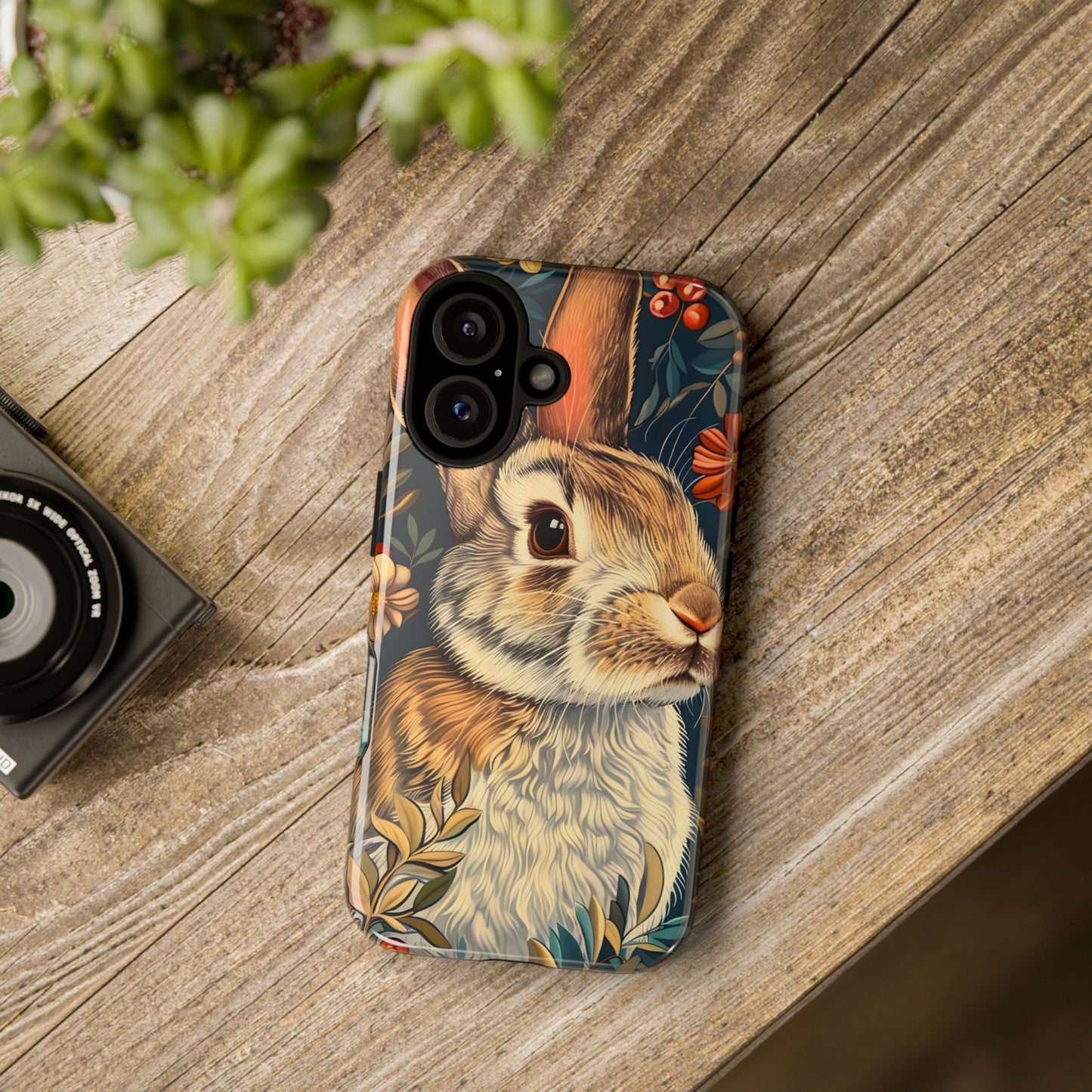 Rabbit Floral Phone Case, Cute Bunny Cover, Nature Lover Gift, Wildlife Photography, Protective Phone Accessory