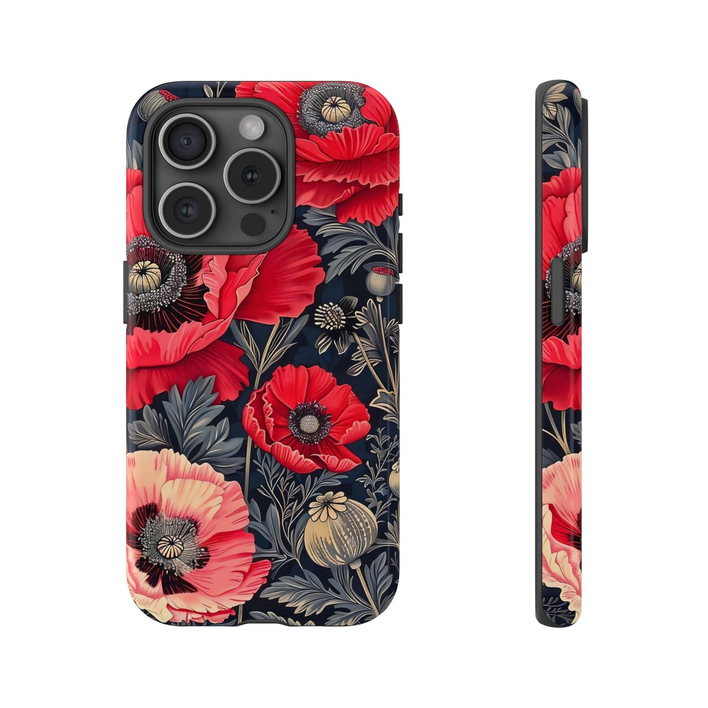 Floral Phone Case with Artistic Poppies, Tough Cases, Flower Design, Nature Lover Gift, Customizable Mobile Cover, Stylish Phone Accessories