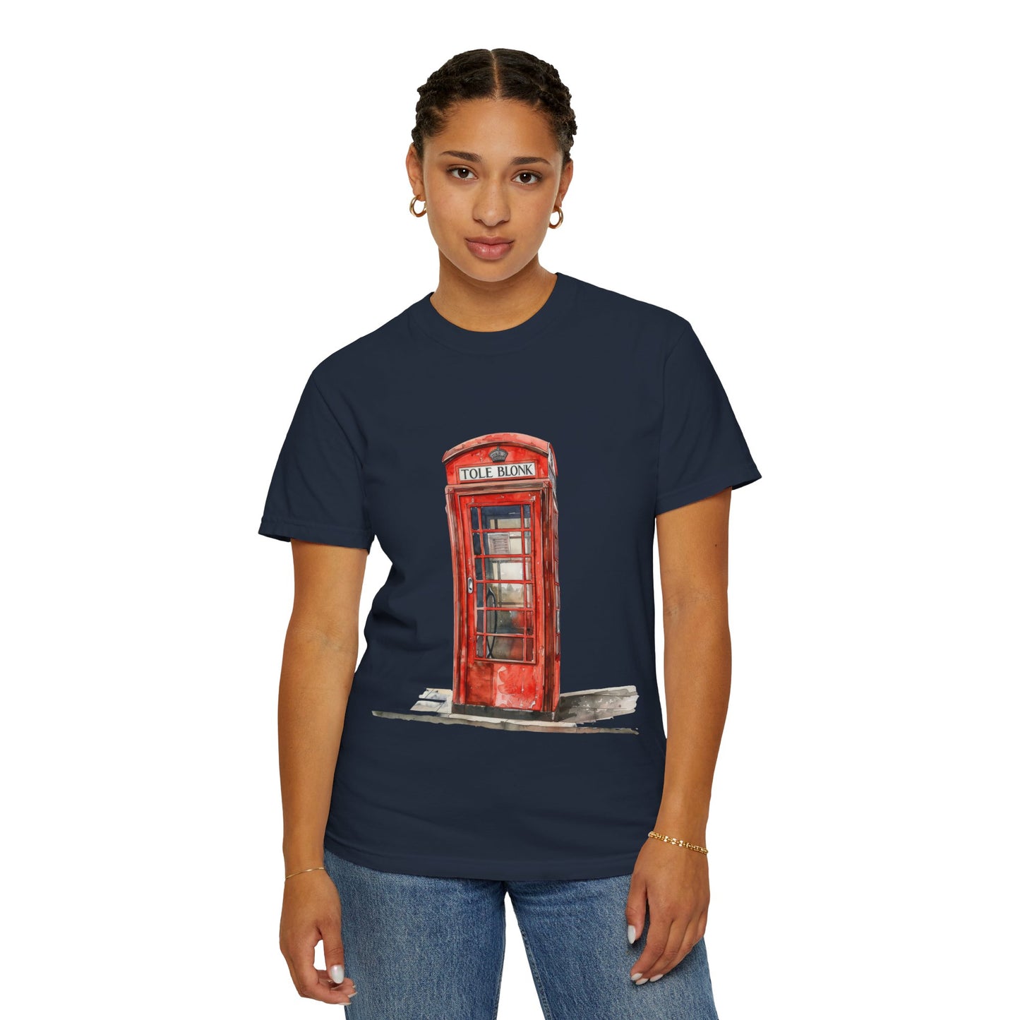 Unisex Garment-Dyed T-shirt - Iconic British Public Telephone - Classic Red Phone Box Design