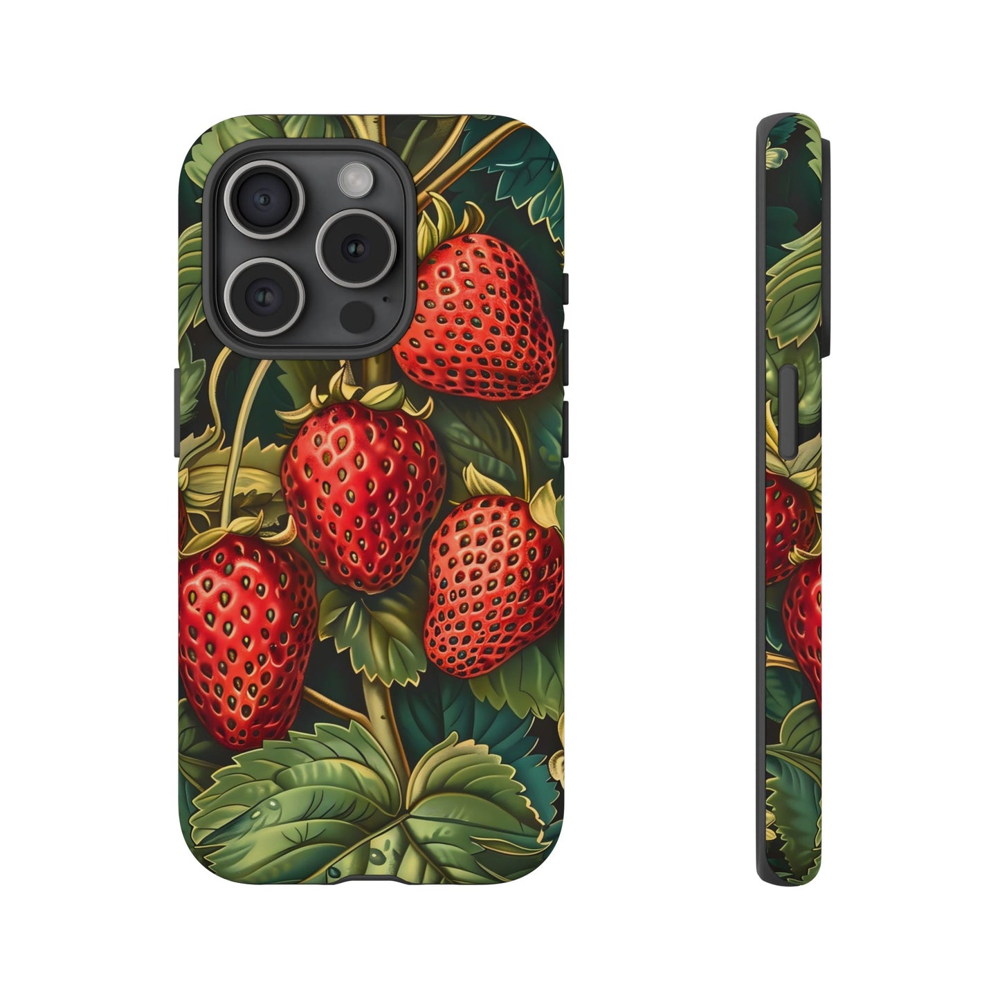 Strawberry Phone Case, Tough Berry Case, Floral Phone Cover, Cute Smartphone Shell, Nature-Inspired Gift