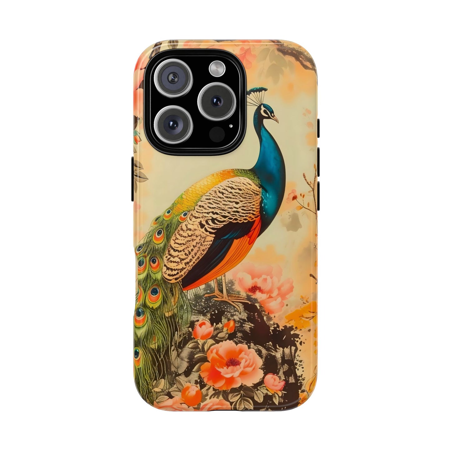 Peacock Phone Case, Tough Phone Cover, Unique Phone Accessory, Floral Design, Gift for Bird Lovers, Spring Decor