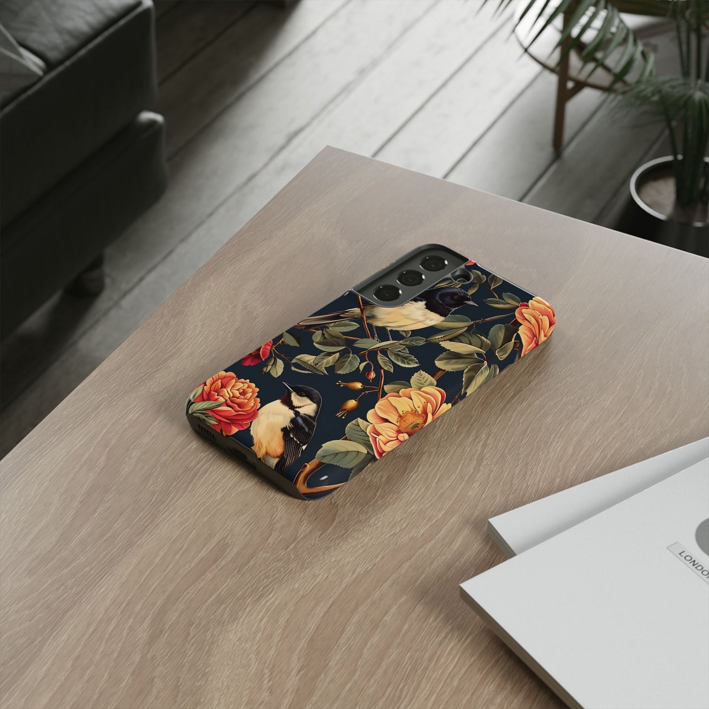 Floral Phone Case with Birds, Botanical iPhone Cover, Bird Lover Gift, Nature-Inspired Accessories, Eco-Friendly Mobile Case