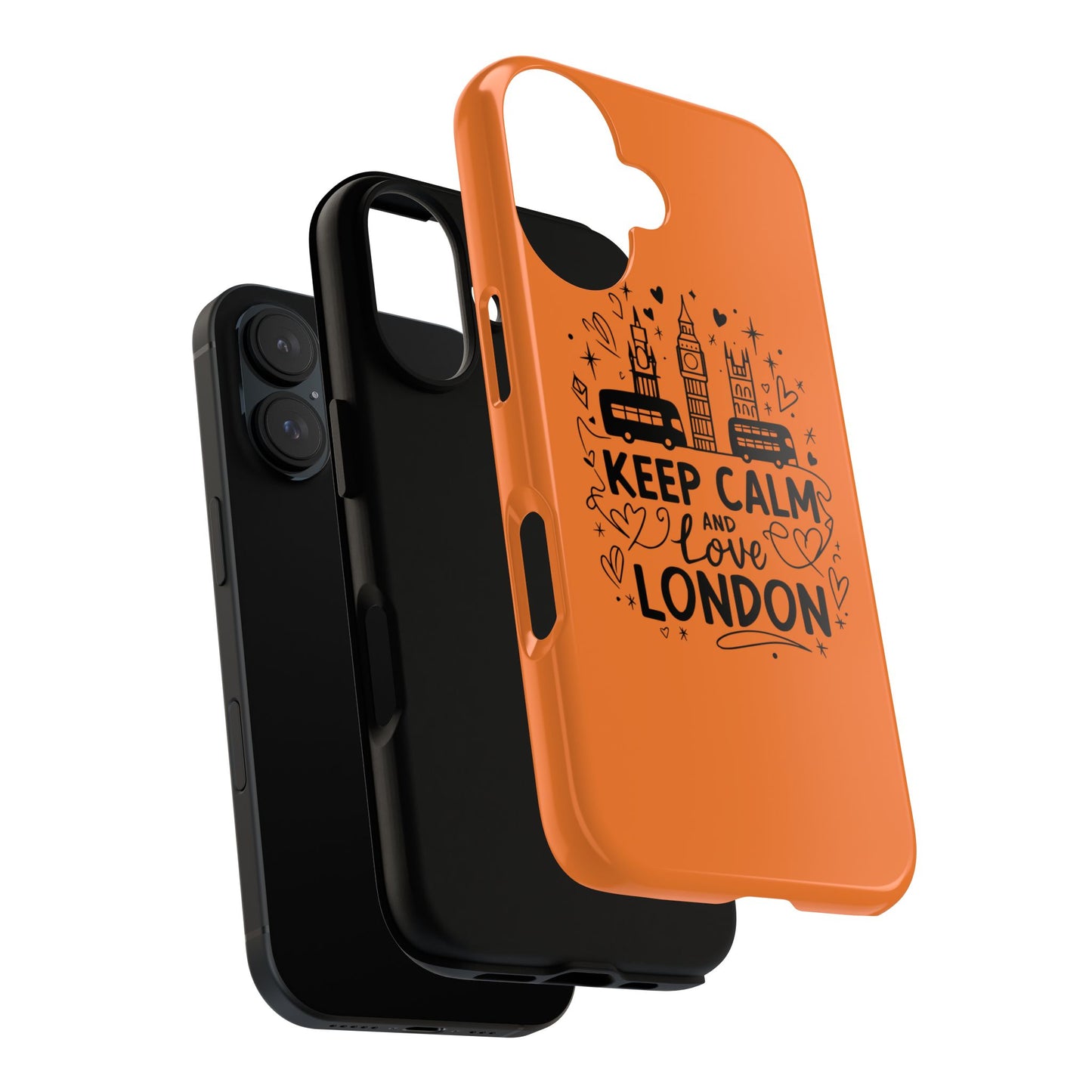 London-Themed Phone Case: Keep Calm and Love London, UK Souvenir, Travel Gift, City Lover, Smartphone Accessories, Orange Design