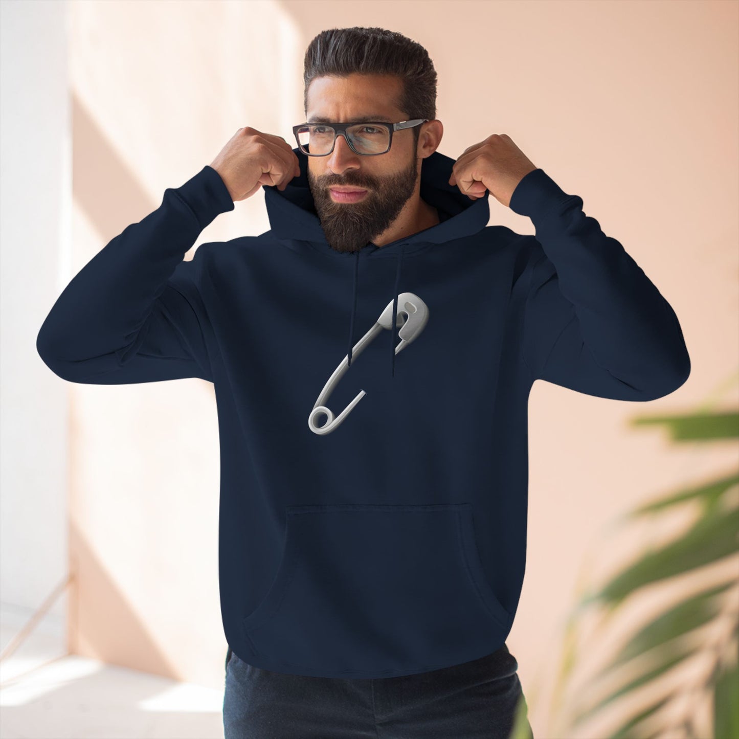 Three-Panel Fleece Hoodie - Trendy Minimalist Safety Pin