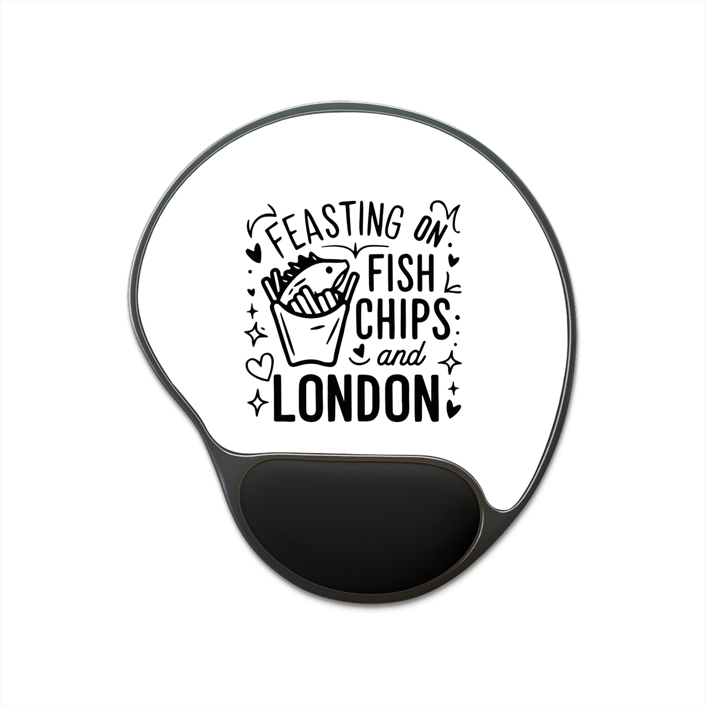London Fish and Chips Mouse Pad with Wrist Rest, Cute Office Accessory, Gifts for Food Lovers, Gamer Mouse Pad, Work From Home Essentials