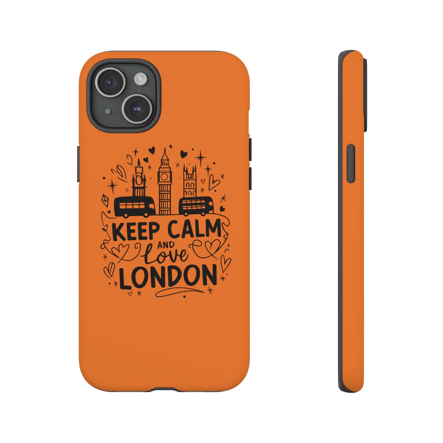 London-Themed Phone Case: Keep Calm and Love London, UK Souvenir, Travel Gift, City Lover, Smartphone Accessories, Orange Design