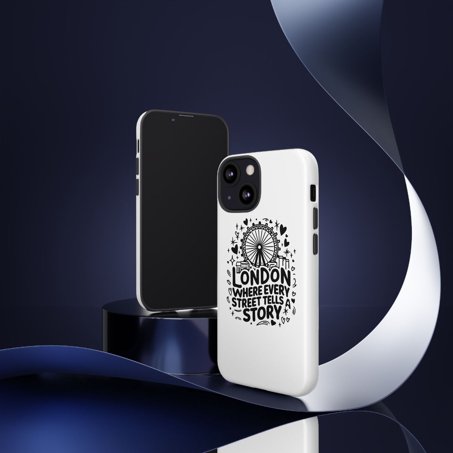London Story Phone Case, Tough iPhone Cover, Gift for Travelers, London Souvenir, Black Typography Design