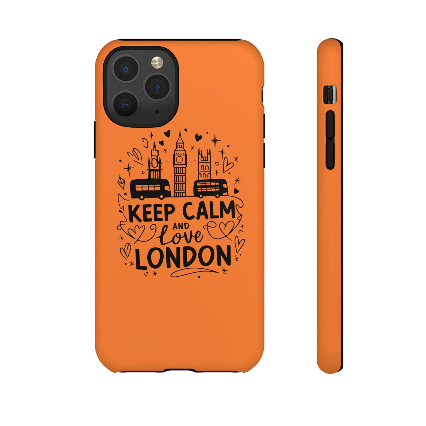 London-Themed Phone Case: Keep Calm and Love London, UK Souvenir, Travel Gift, City Lover, Smartphone Accessories, Orange Design