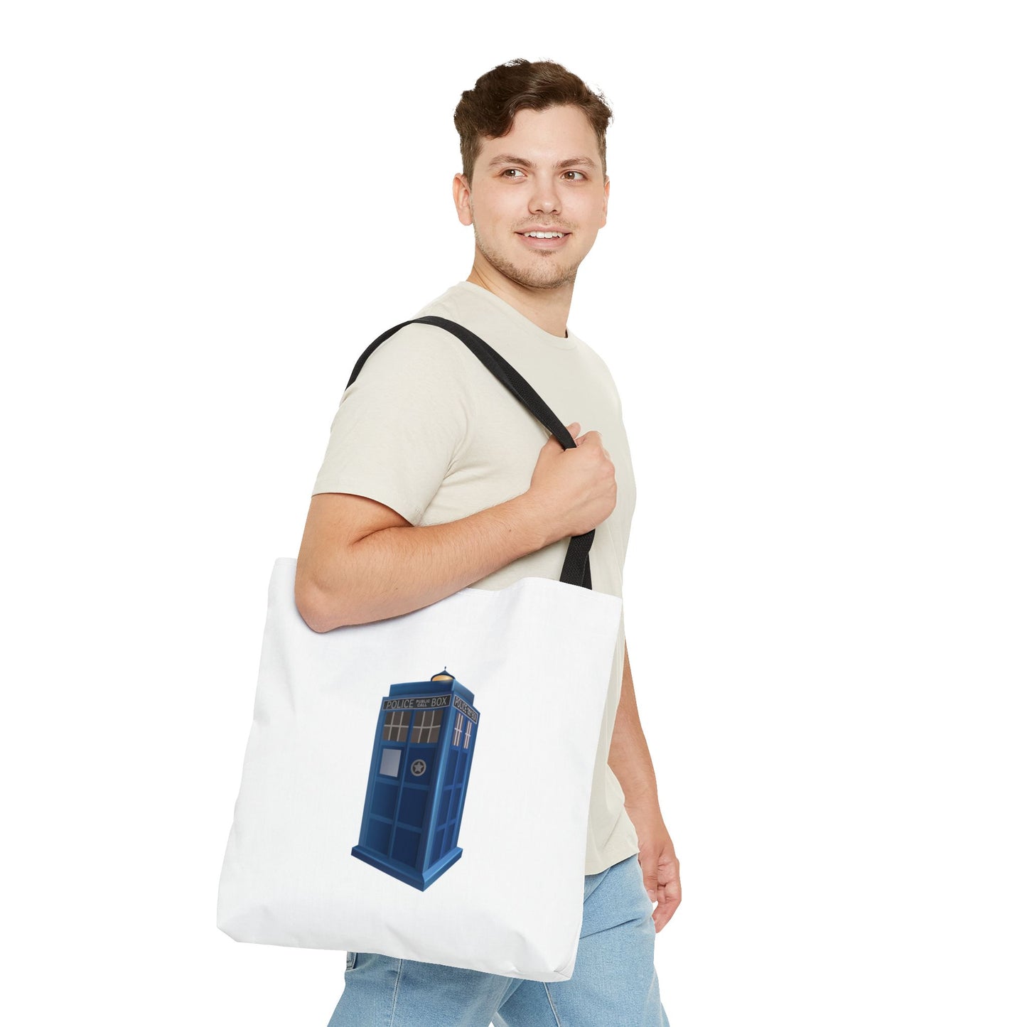 Doctor Who Inspired Tote Bag | Blue Police Box Bag | Fan Merchandise | Eco-Friendly Shopping Bag | Unique Gift for Whovians