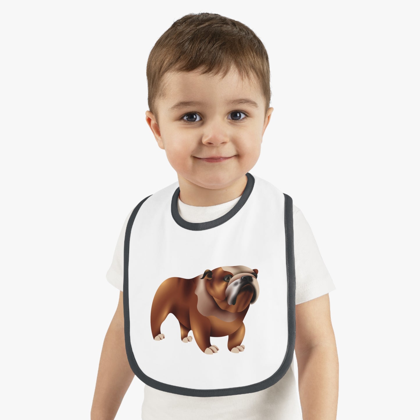 Cute Bulldog Baby Bib, Nursery Feeding Bib, Dog Lover Gift, Baby Shower Essential, Toddlers Bib with Contrast Trim