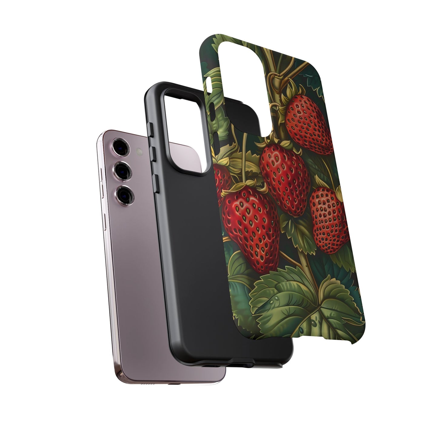Strawberry Phone Case, Tough Berry Case, Floral Phone Cover, Cute Smartphone Shell, Nature-Inspired Gift