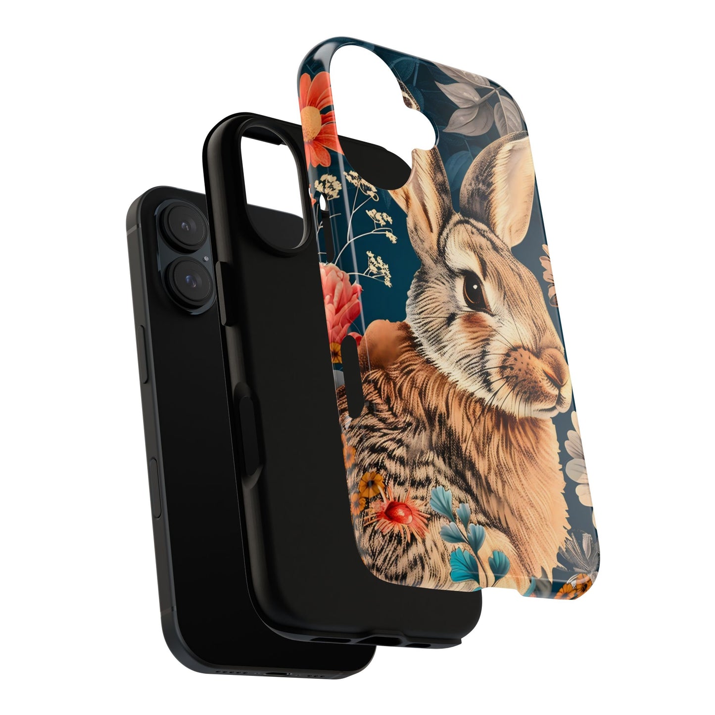 Floral Rabbit Phone Case, Cute Phone Cover, Tough Cases for Animal Lovers, Unique Gift for Birthdays, Nature-Themed Accessories