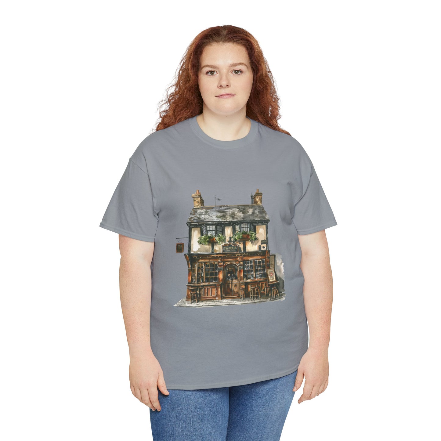 Unisex Heavy Cotton Tee - Rustic Retreat - The Quintessential British Village House