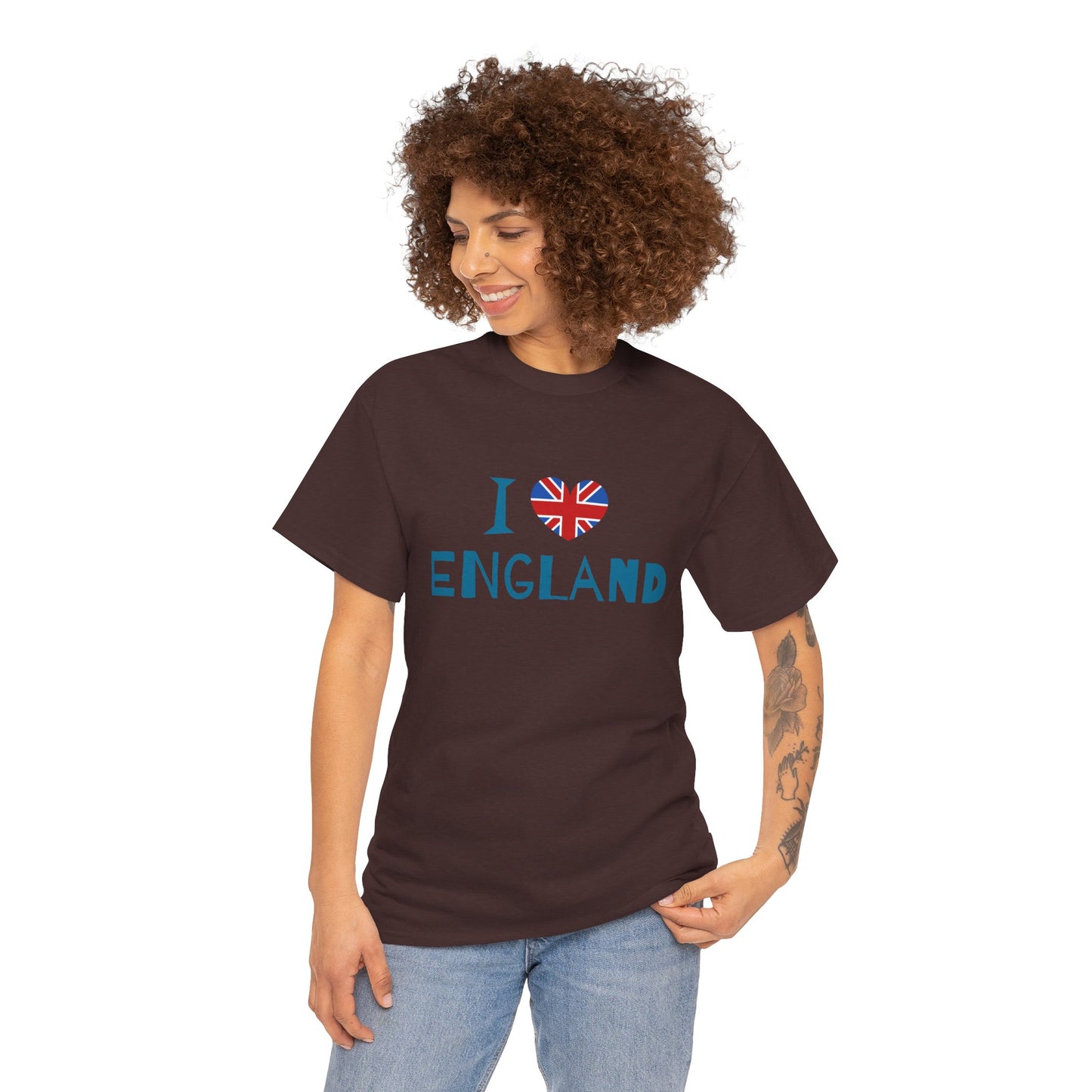Unisex Heavy Cotton Tee - I Love England - Union Jack Heart