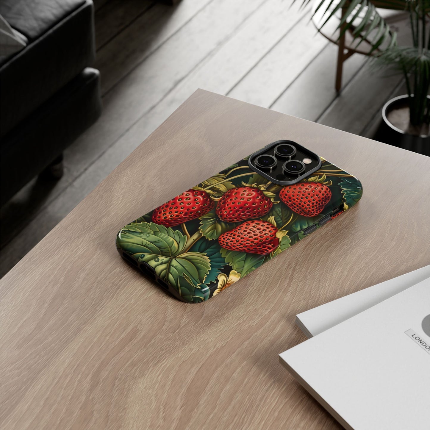Strawberry Phone Case, Tough Berry Case, Floral Phone Cover, Cute Smartphone Shell, Nature-Inspired Gift