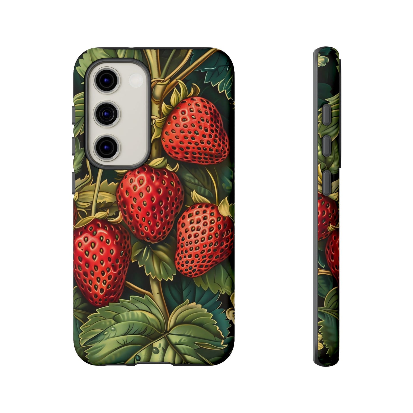 Strawberry Phone Case, Tough Berry Case, Floral Phone Cover, Cute Smartphone Shell, Nature-Inspired Gift