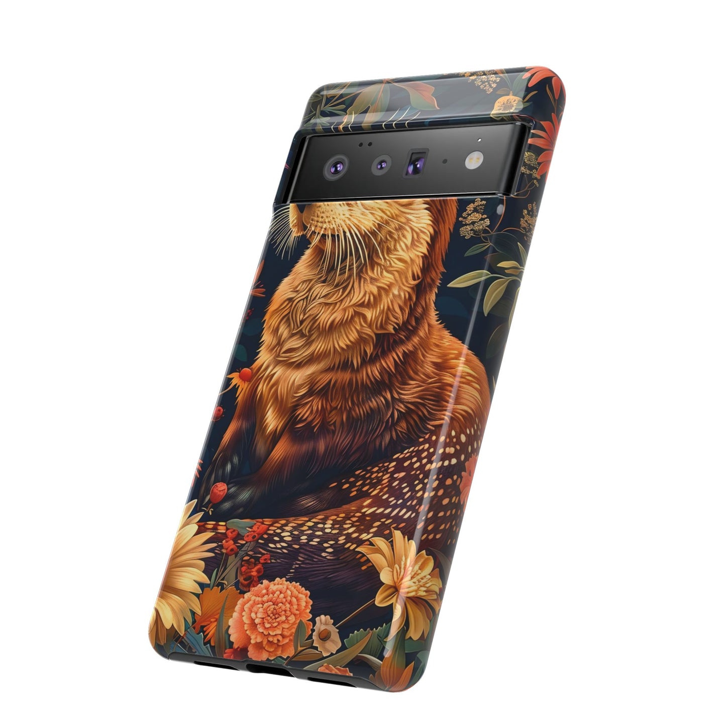 Otter Phone Case, Floral Otter Design, Tough Phone Cover, Nature Lover Gift, Cute Animal Accessories