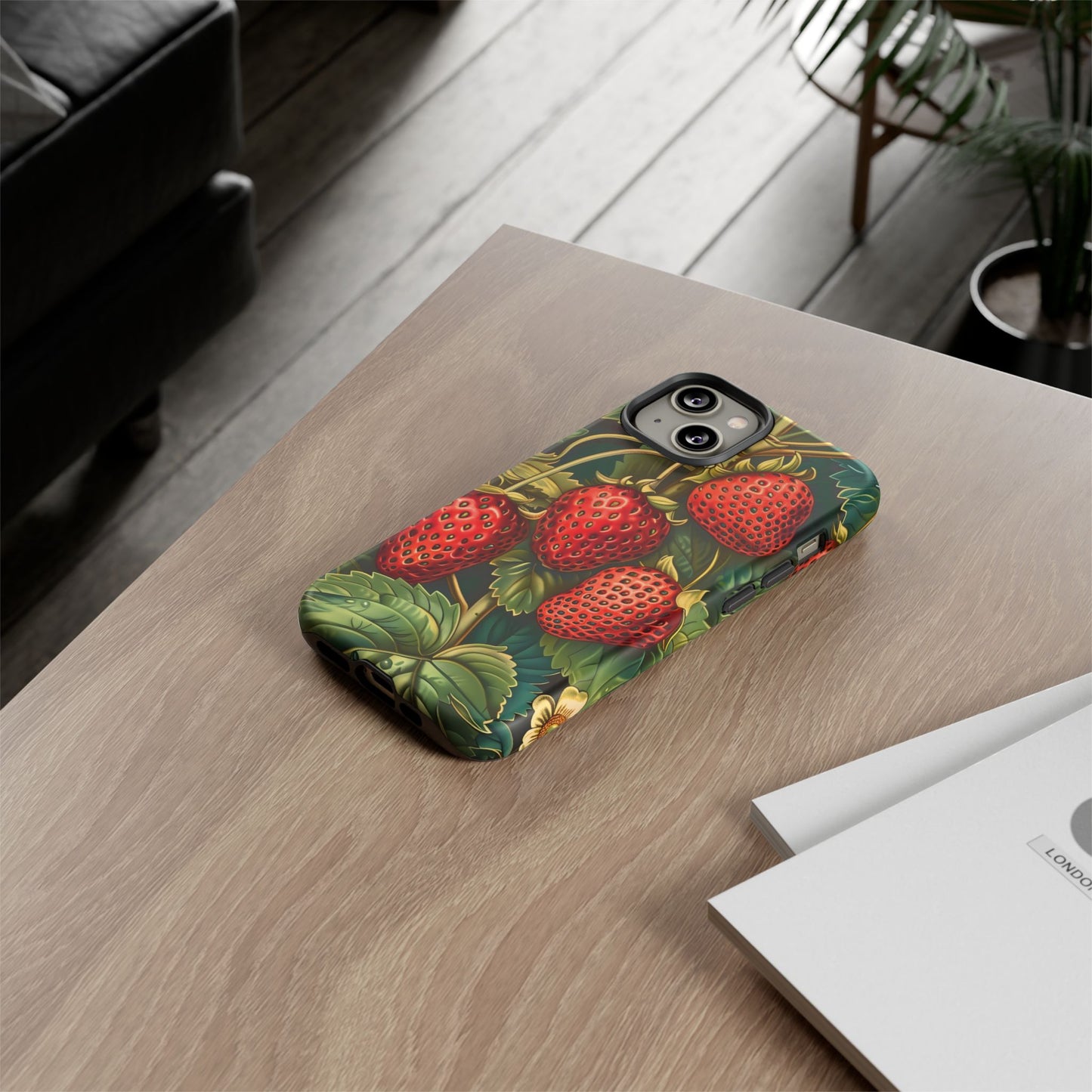 Strawberry Phone Case, Tough Berry Case, Floral Phone Cover, Cute Smartphone Shell, Nature-Inspired Gift