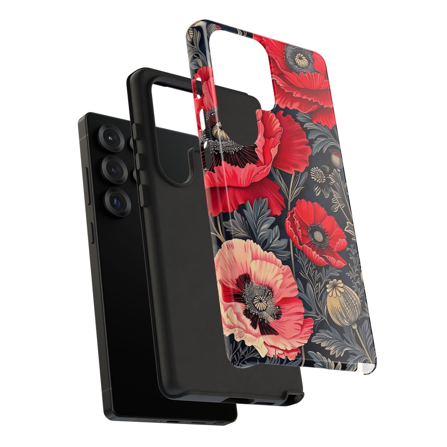 Floral Phone Case with Artistic Poppies, Tough Cases, Flower Design, Nature Lover Gift, Customizable Mobile Cover, Stylish Phone Accessories