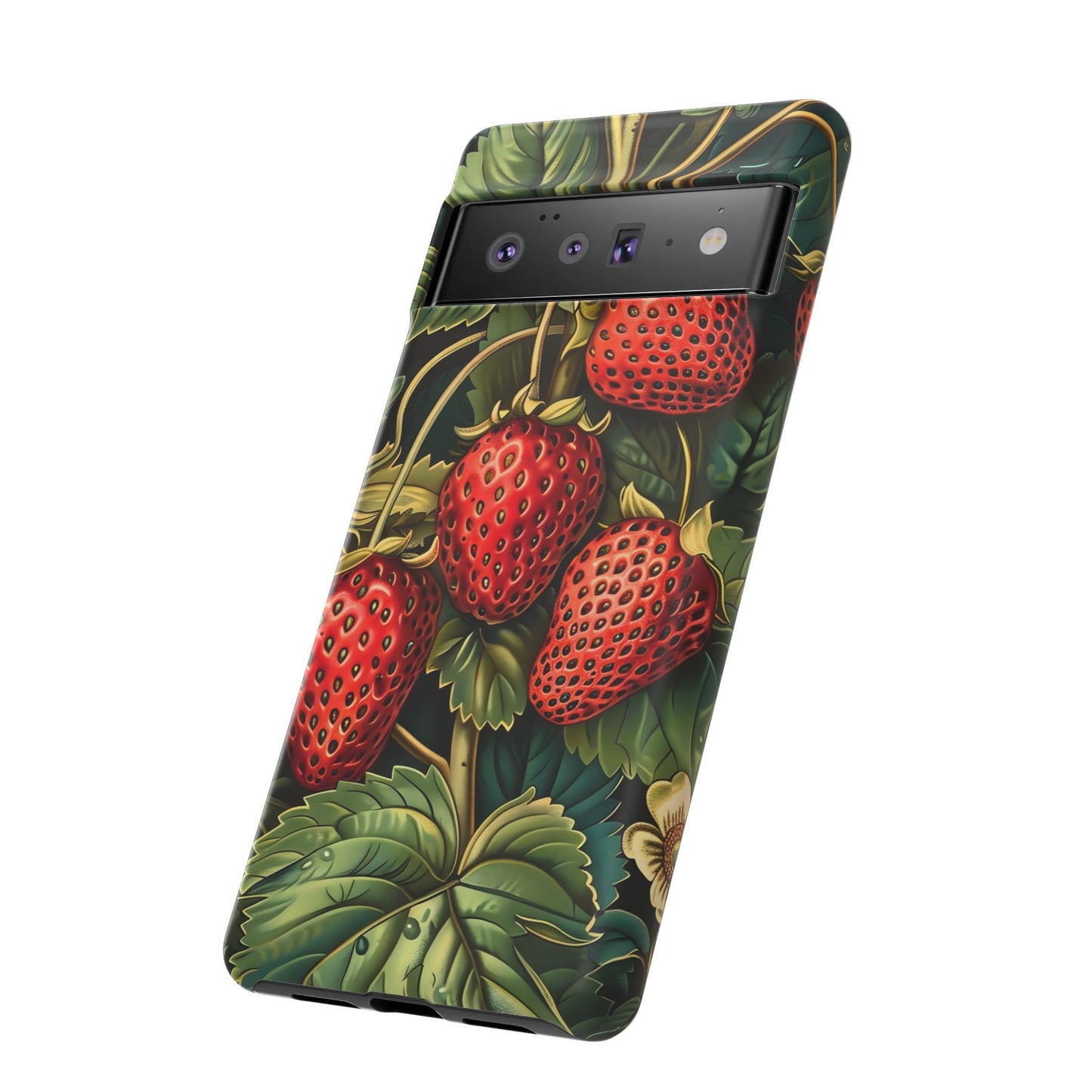 Strawberry Phone Case, Tough Berry Case, Floral Phone Cover, Cute Smartphone Shell, Nature-Inspired Gift