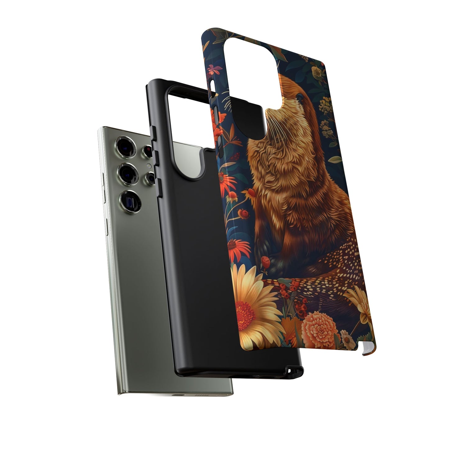 Otter Phone Case, Floral Otter Design, Tough Phone Cover, Nature Lover Gift, Cute Animal Accessories