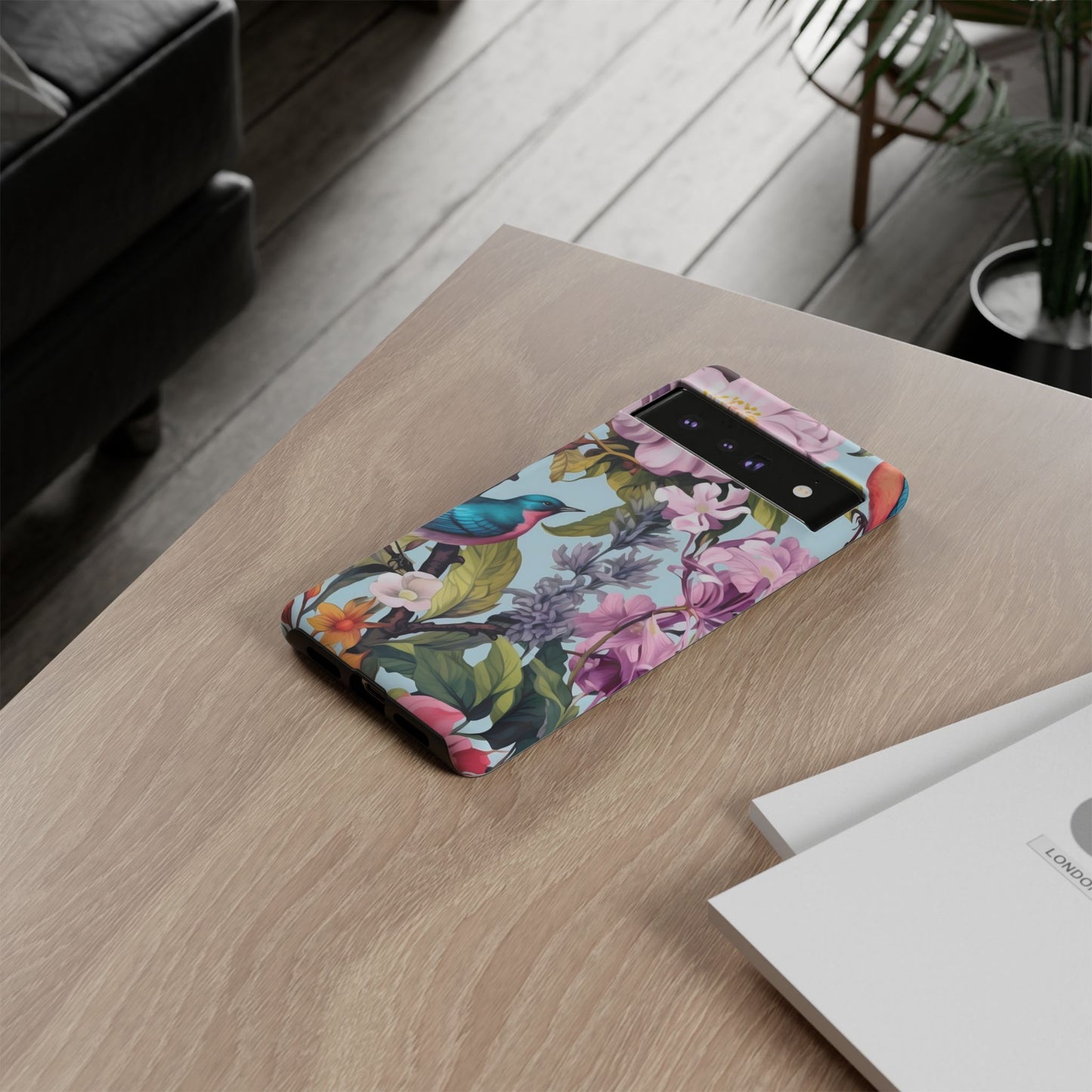 Floral Phone Case with Birds, Tough Cases for Nature Lovers, Stylish Phone Accessories, Unique Gifts for Her, Cute Tech Protector