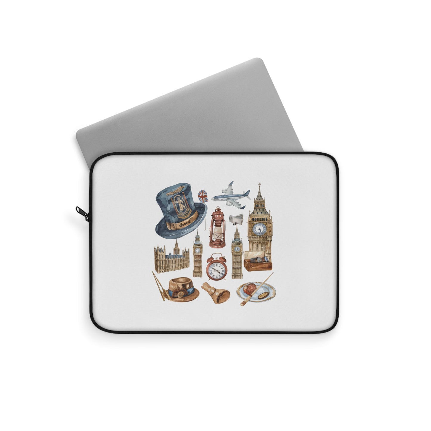Vintage London Travel Laptop Sleeve, Cute England Design, Gift for Travelers, Laptop Bag, Computer Case, Stylish Tech Accessory