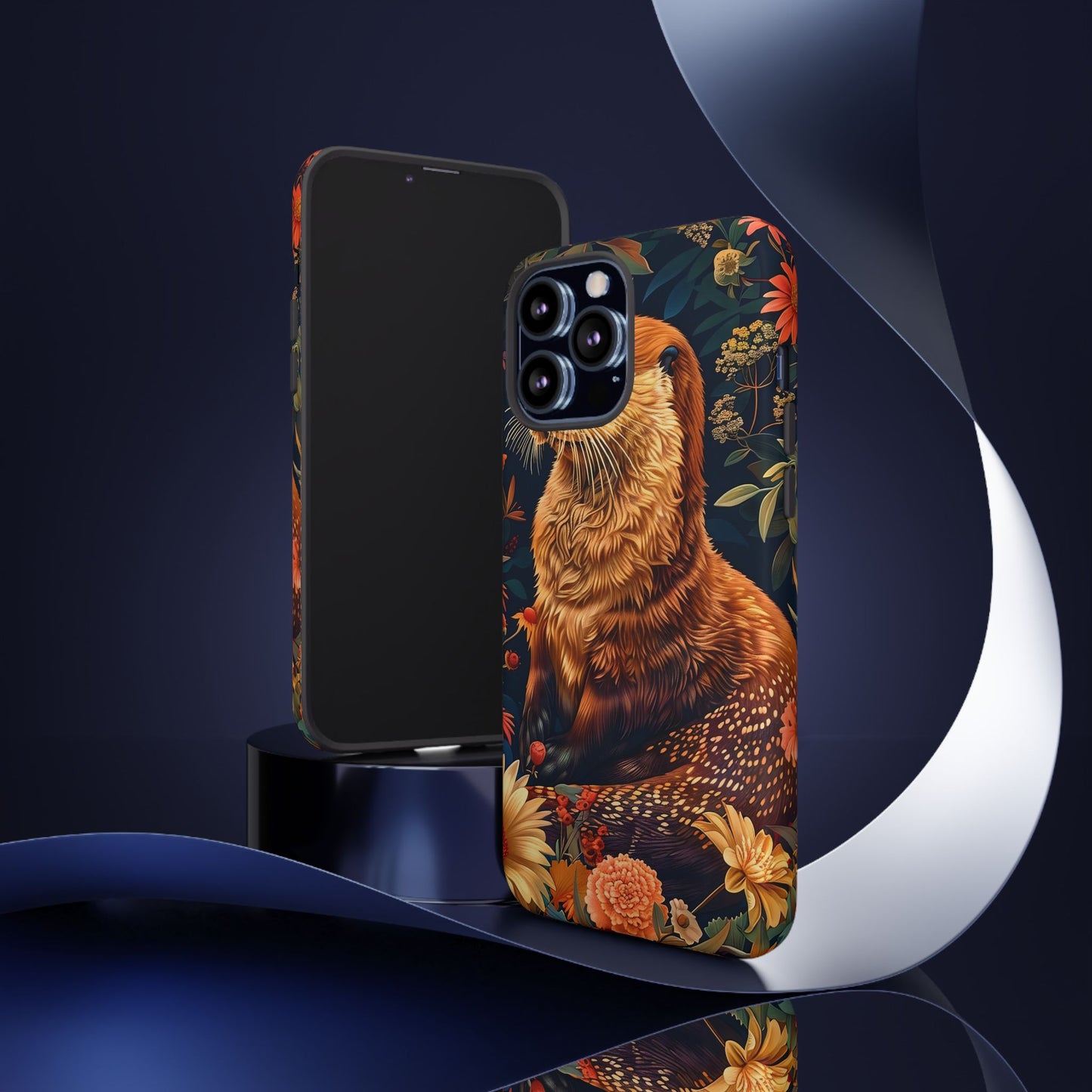 Otter Phone Case, Floral Otter Design, Tough Phone Cover, Nature Lover Gift, Cute Animal Accessories
