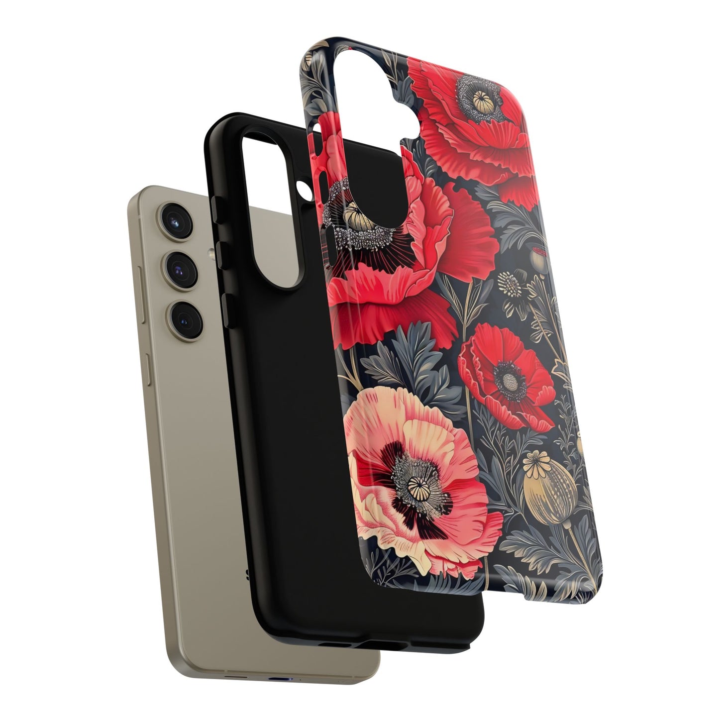 Floral Phone Case with Artistic Poppies, Tough Cases, Flower Design, Nature Lover Gift, Customizable Mobile Cover, Stylish Phone Accessories