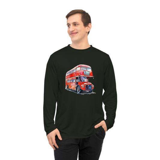 Unisex Performance Long Sleeve Shirt - Transport English Bus - Iconic Red Double-Decker