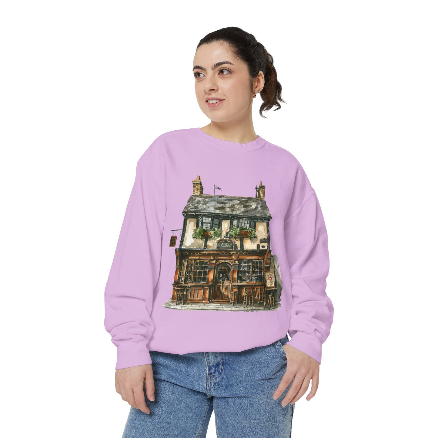 Unisex Garment-Dyed Sweatshirt - From Thatched Roofs to Stone Walls - British Village Houses