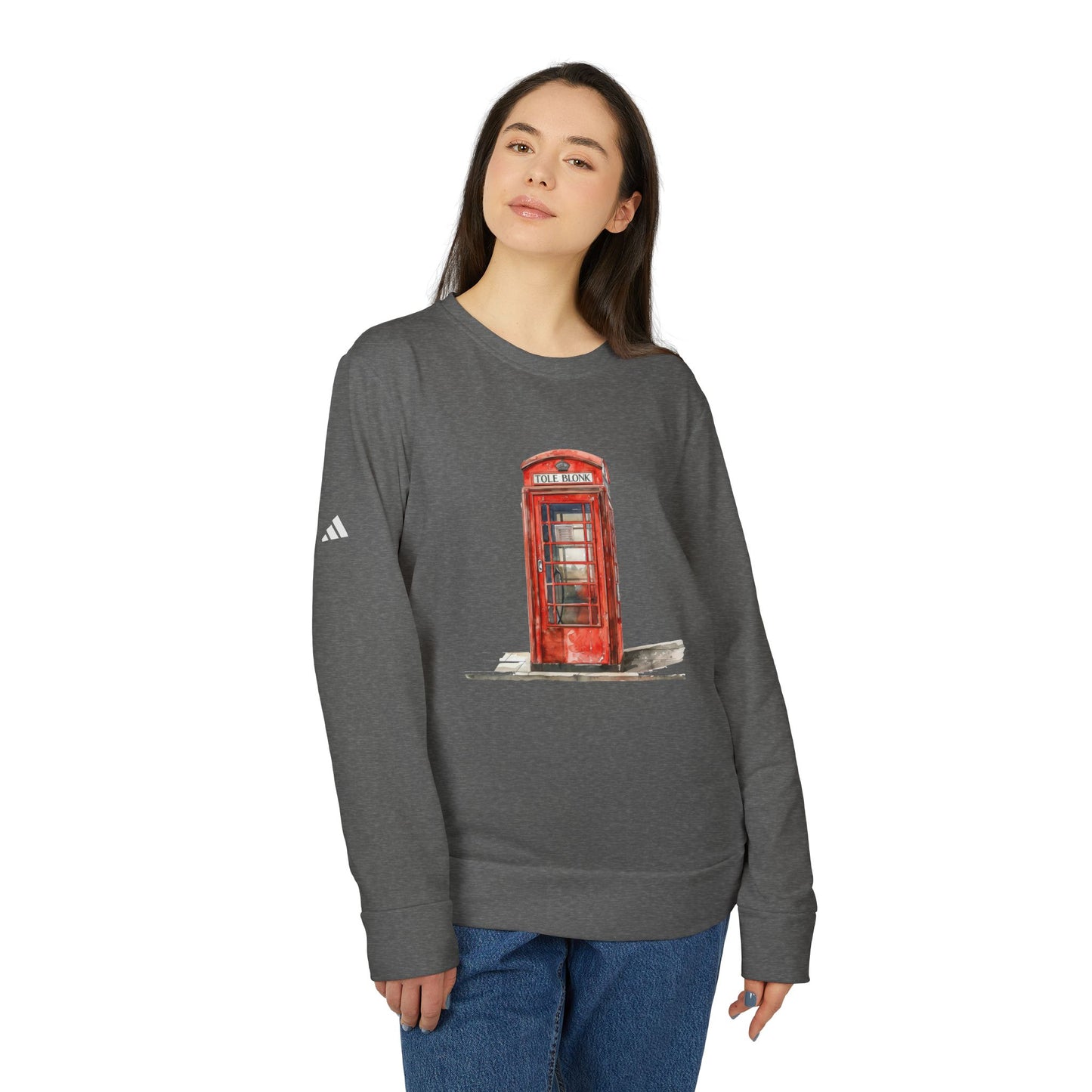 Adidas Unisex Fleece Crewneck Sweatshirt - Vintage Red Phone Booth Design