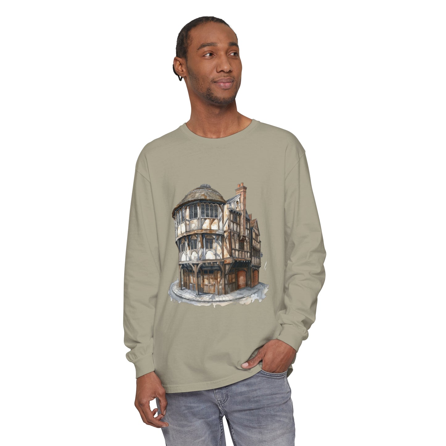 Unisex Garment-dyed Long Sleeve T-Shirt - Cozy British Pub