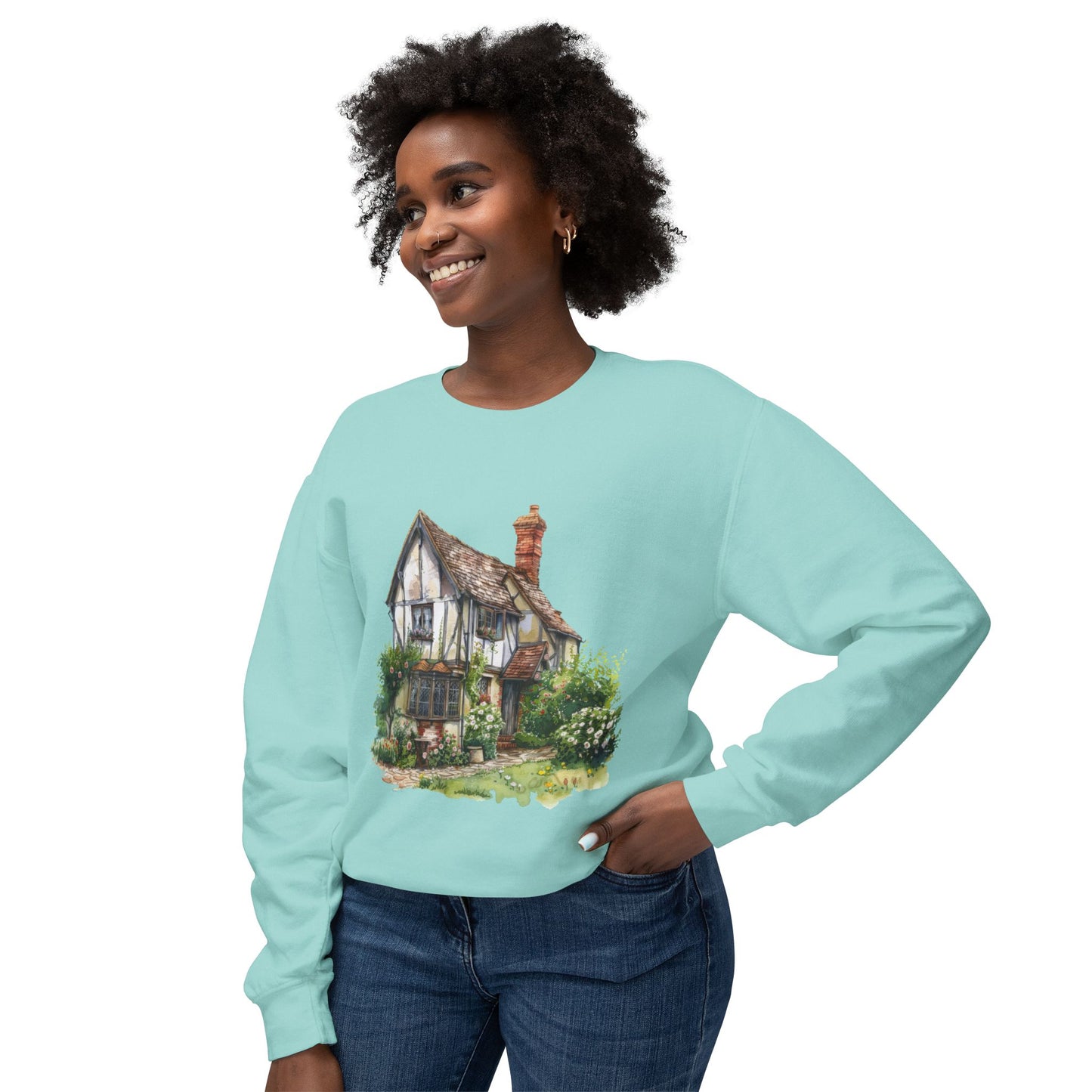 Unisex Lightweight Crewneck Sweatshirt - Charming British House - Classic Design and Warmth