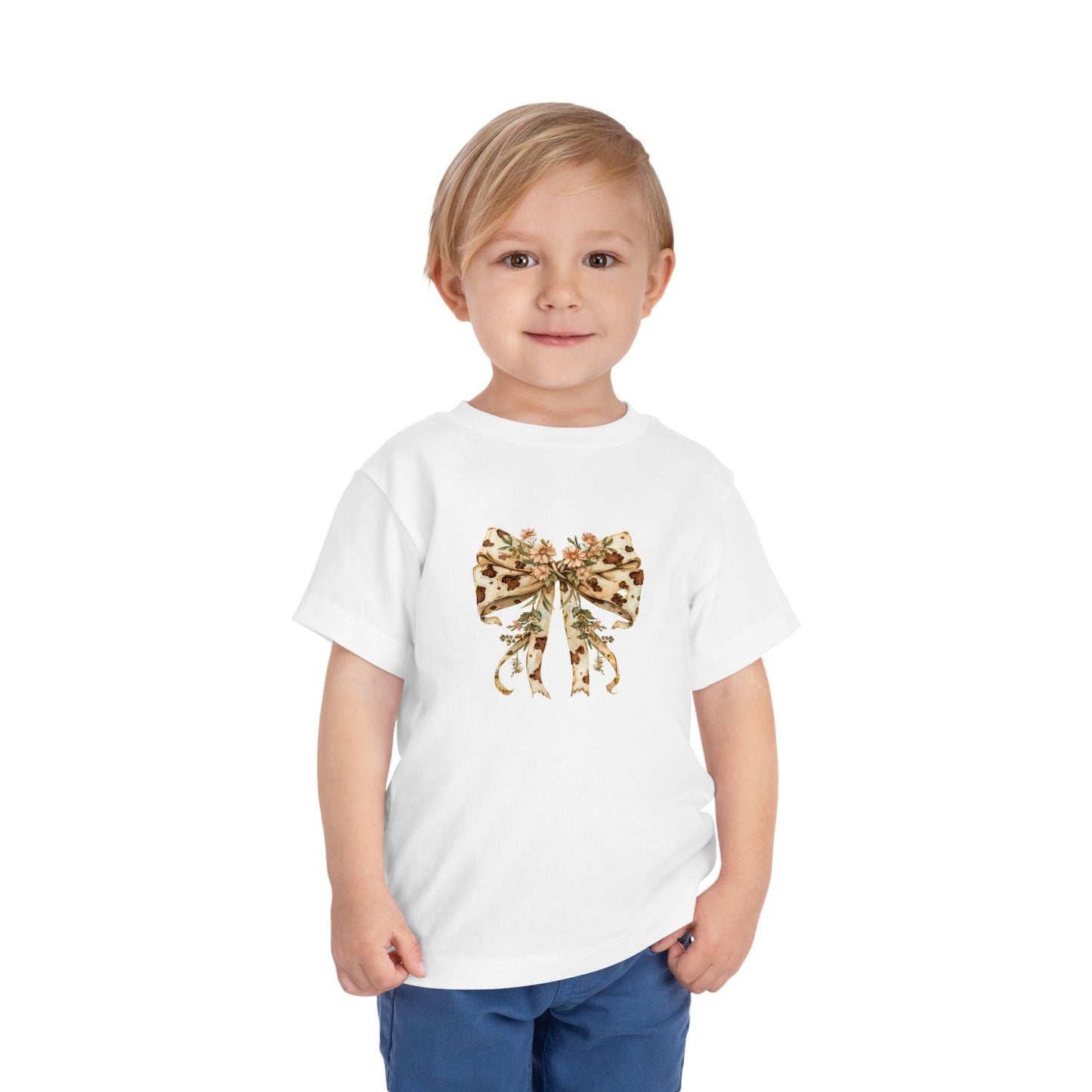 Toddler Short Sleeve Tee – Rustic Floral Cowhide Bow Illustration - Cute Kids' Shirt for Birthdays & Special Occasions