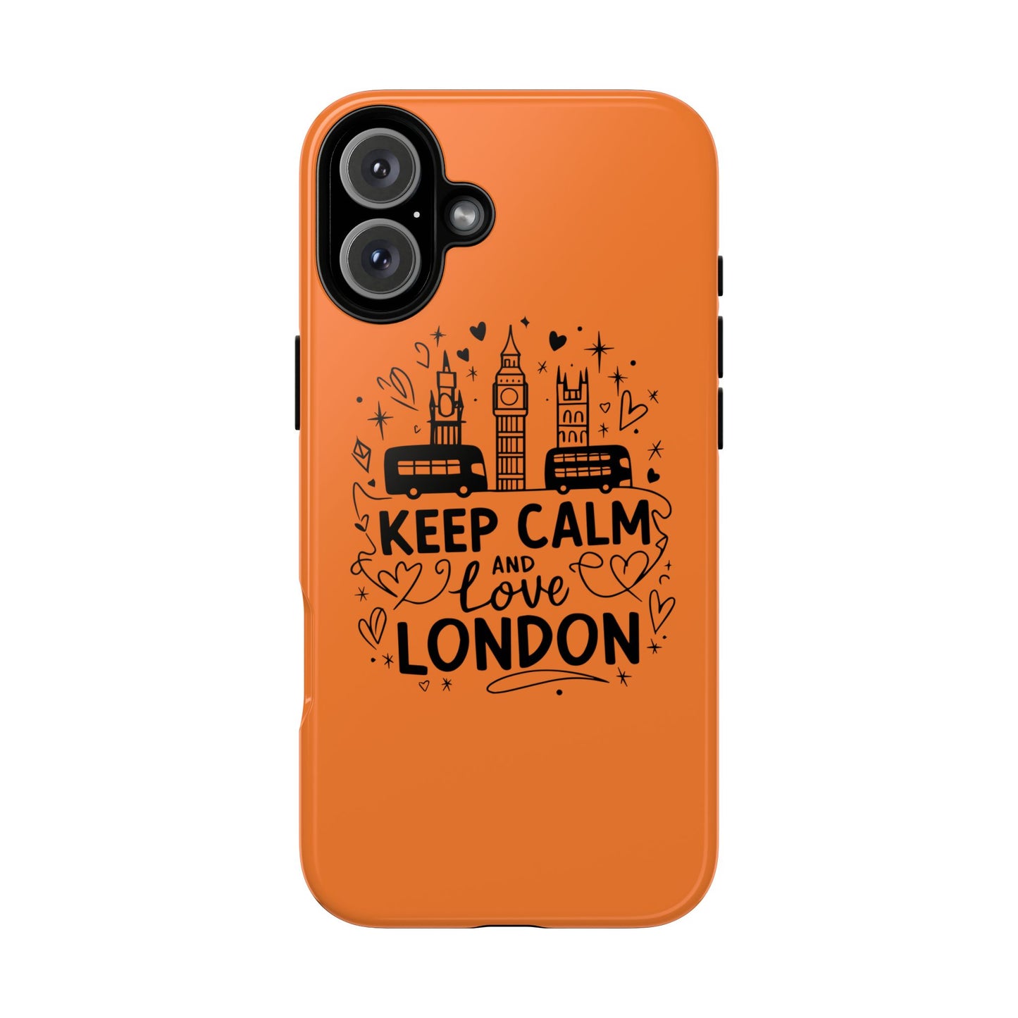 London-Themed Phone Case: Keep Calm and Love London, UK Souvenir, Travel Gift, City Lover, Smartphone Accessories, Orange Design