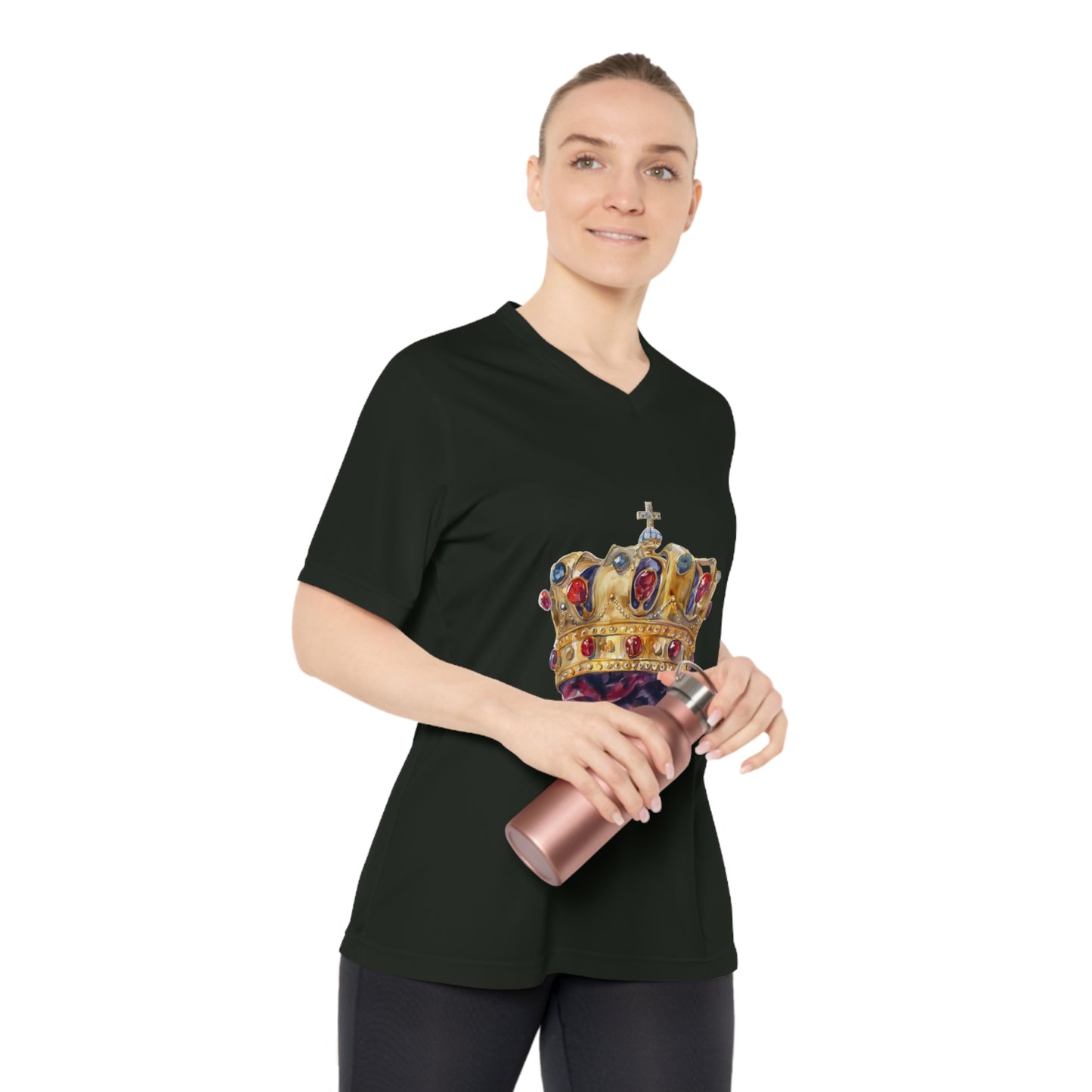 Women's Performance V-Neck T-Shirt - Royal Crown - British Royal Crown Design - Iconic Symbol of Monarchy