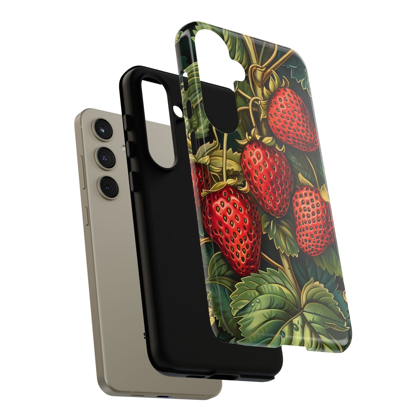 Strawberry Phone Case, Tough Berry Case, Floral Phone Cover, Cute Smartphone Shell, Nature-Inspired Gift