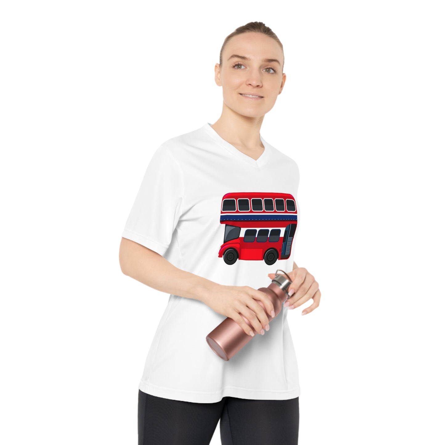 Women's Performance V-Neck T-Shirt - Iconic Red Bus Illustration Wall Decor
