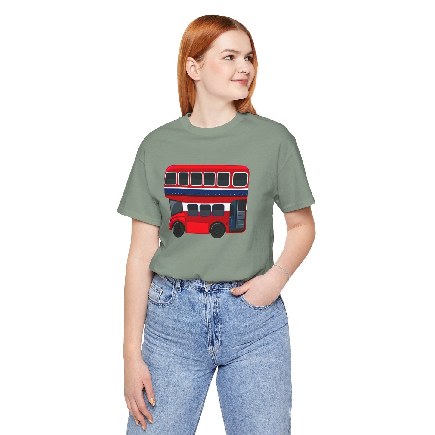 Unisex Jersey Short Sleeve Tee - London Transport English Bus - Iconic Red Double-Decker