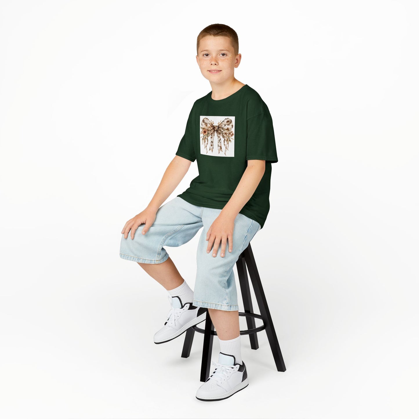 Kids Heavy Cotton Tee - Farmhouse Floral Bow with Cow Print Design - Comfortable & Stylish for Spring Celebrations