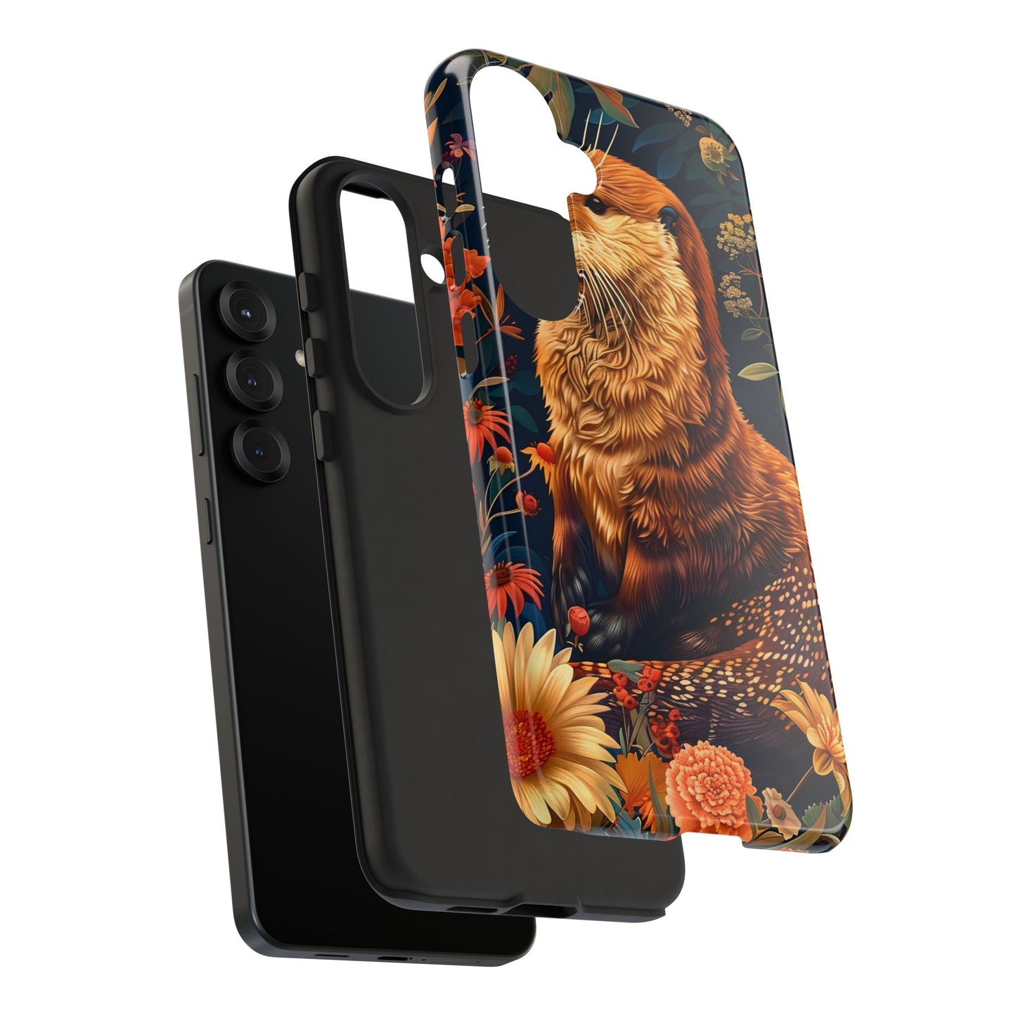 Otter Phone Case, Floral Otter Design, Tough Phone Cover, Nature Lover Gift, Cute Animal Accessories