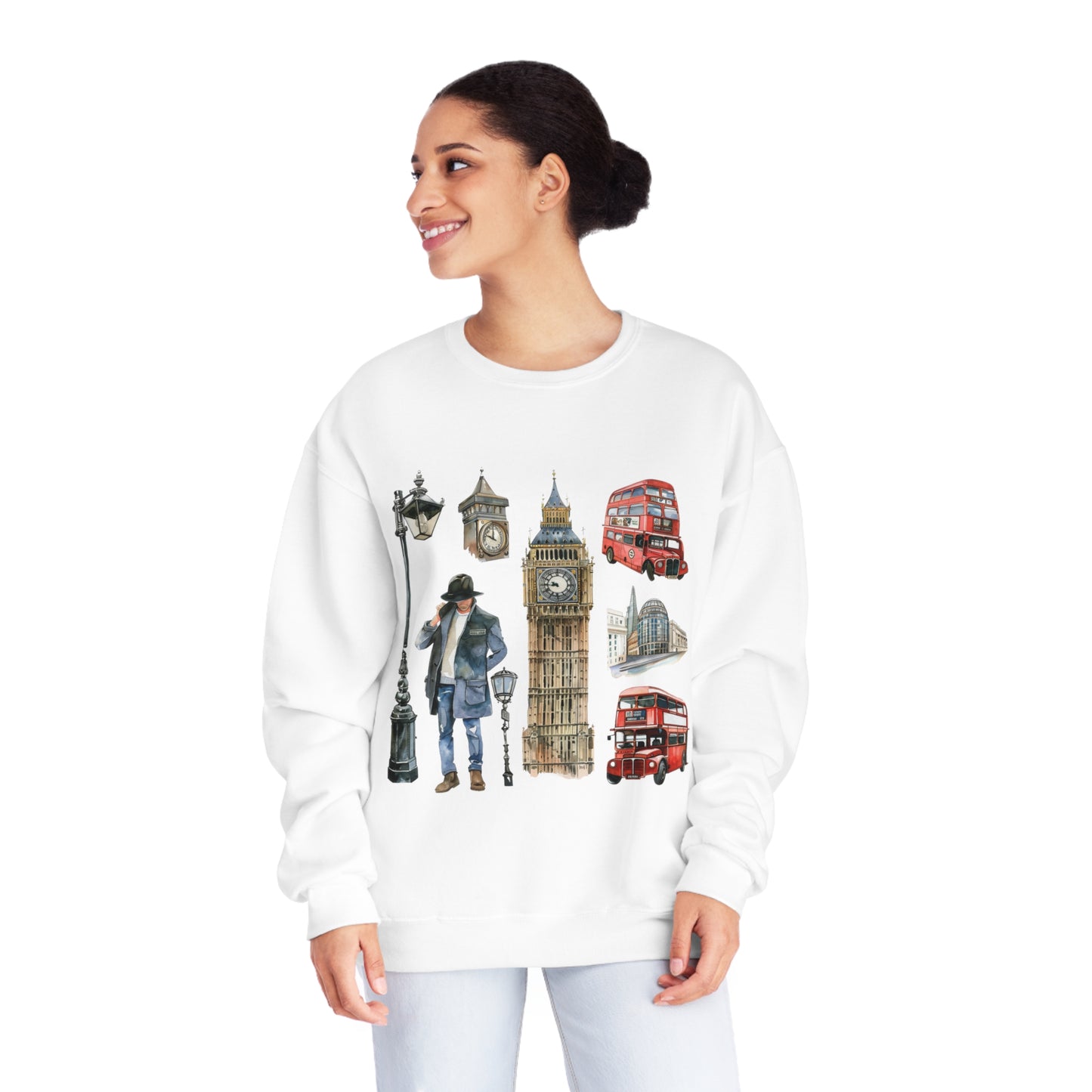 Unisex NuBlend® Crewneck Sweatshirt - Icons of England - From Big Ben to Red Buses
