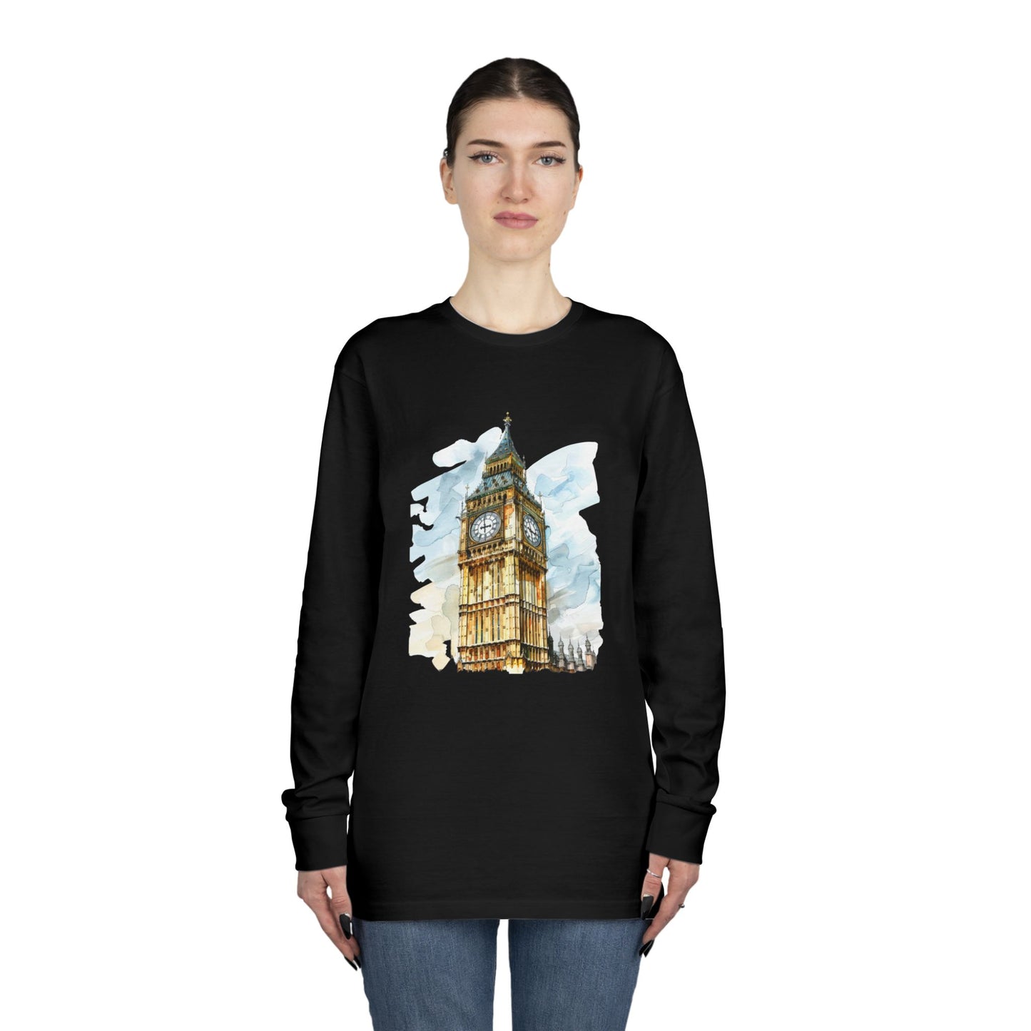 Long Sleeve Crewneck Tee - Towering Time - Big Ben and British Heritage