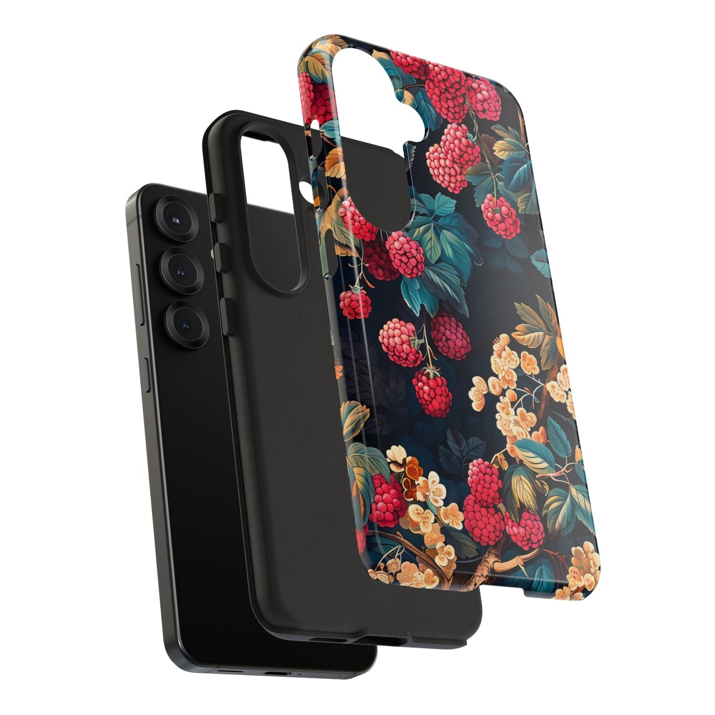 Floral Phone Case with Berry Design, Durable Phone Cover, Floral Print, Gift for Plant Lovers, Nature-Inspired Accessory