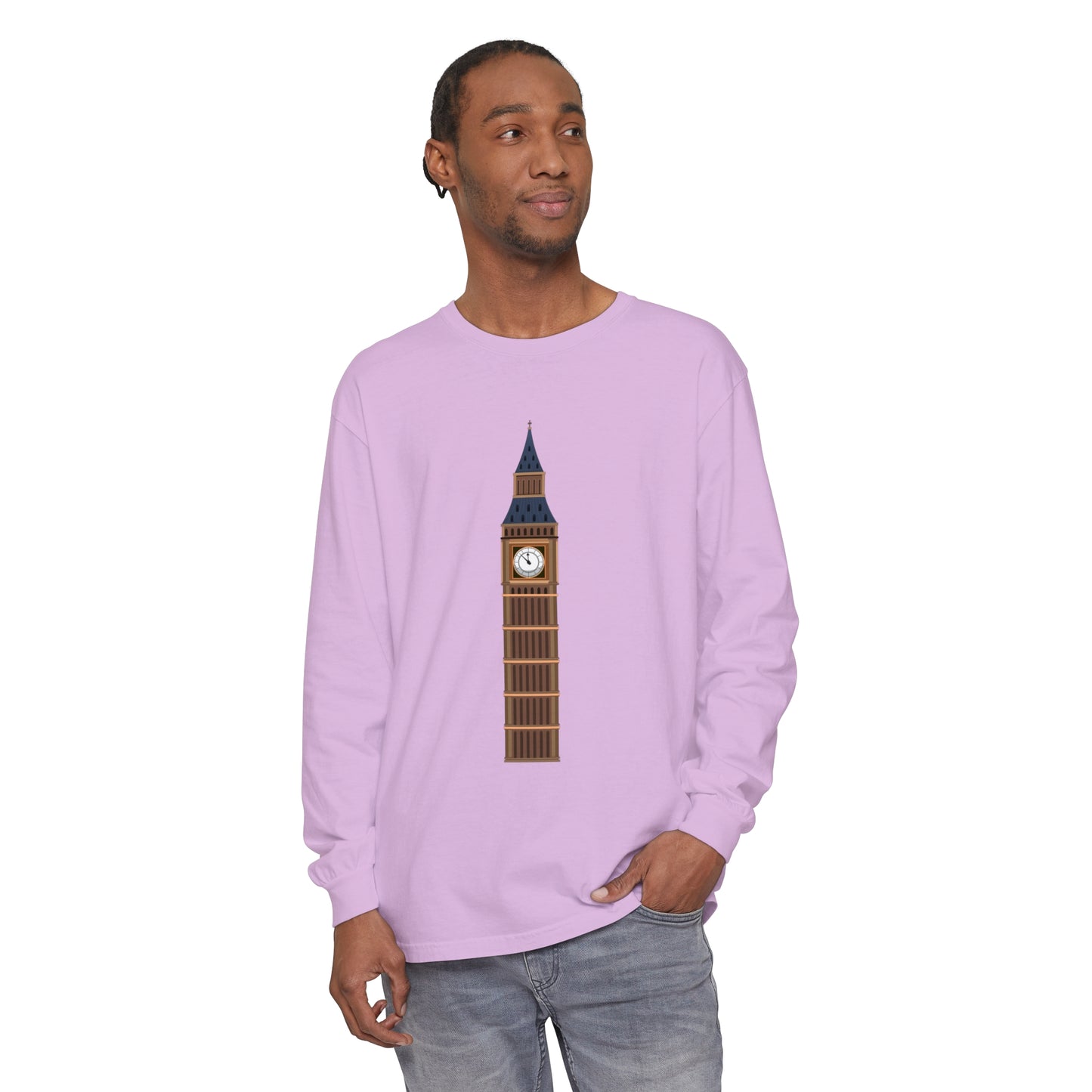Unisex Garment-dyed Long Sleeve T-Shirt - Big Ben - Iconic British Tower and Landmark