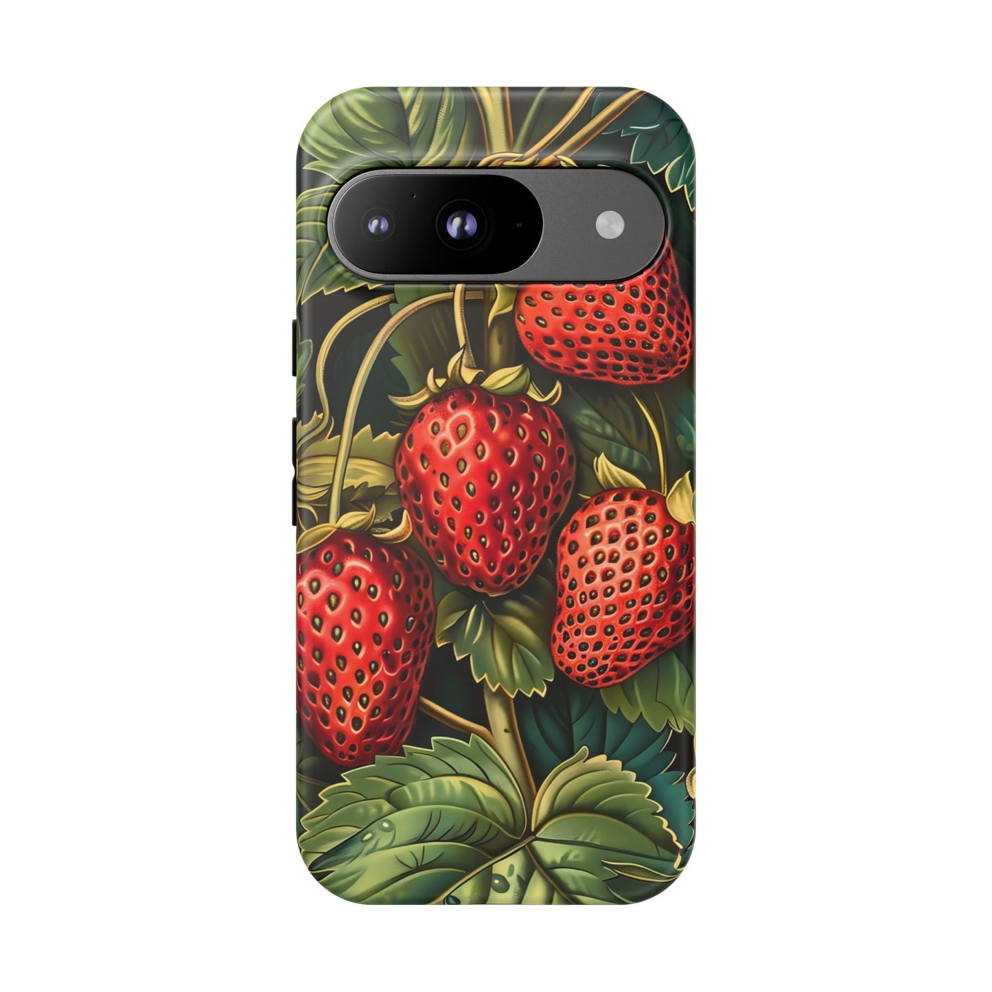 Strawberry Phone Case, Tough Berry Case, Floral Phone Cover, Cute Smartphone Shell, Nature-Inspired Gift