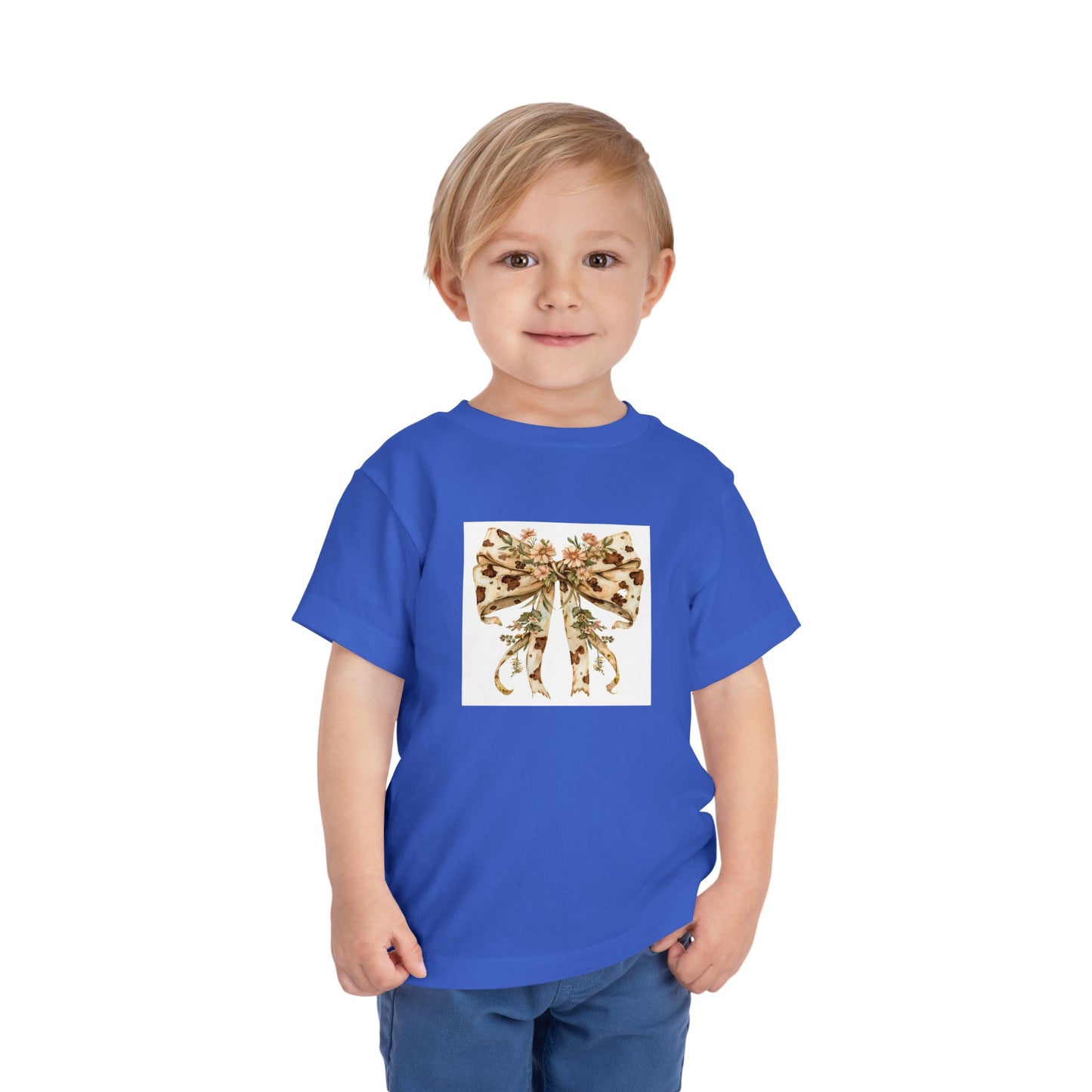 Toddler Short Sleeve Tee – Rustic Floral Cowhide Bow Illustration - Cute Kids' Shirt for Birthdays & Special Occasions