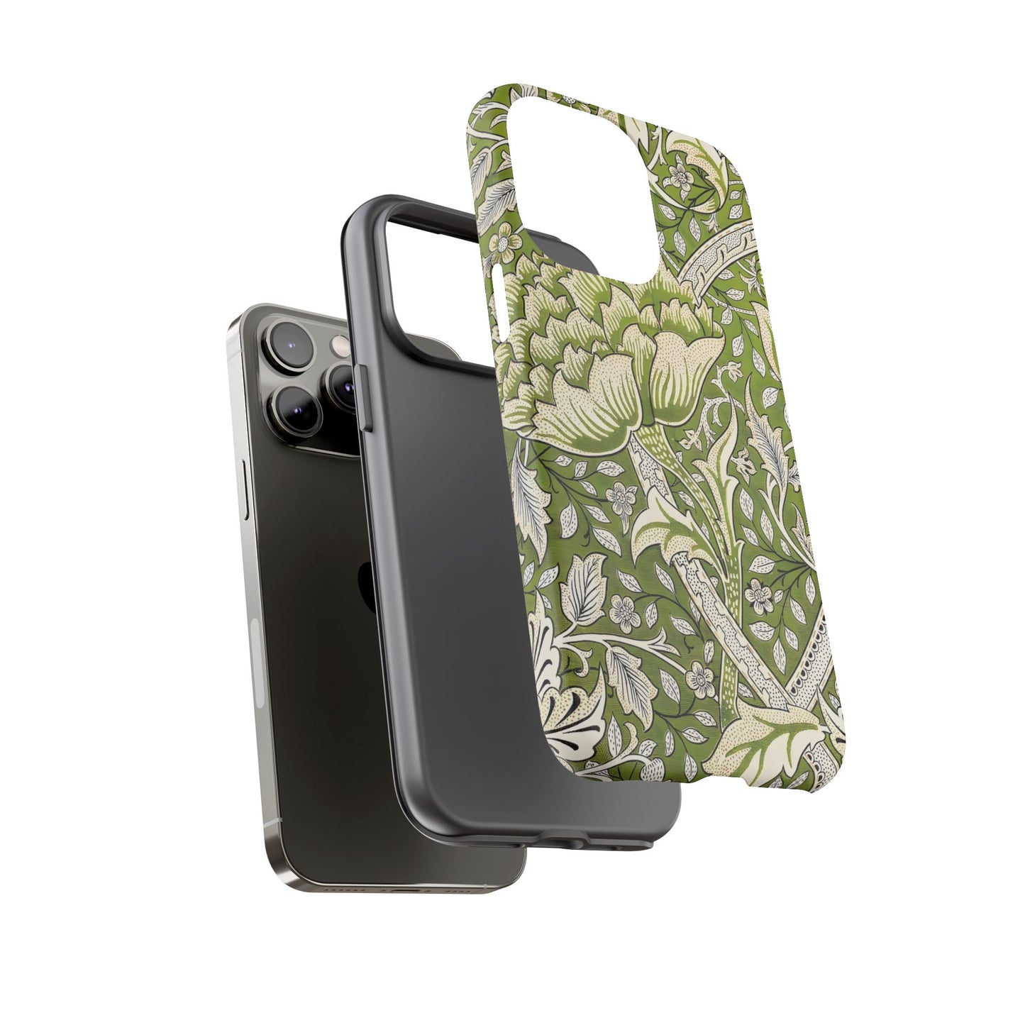 Stylish Phone Case with Floral Design, Durable Protective Cover for iPhone, Unique Gift for Birthdays, Mother's Day, Green Aesthetic