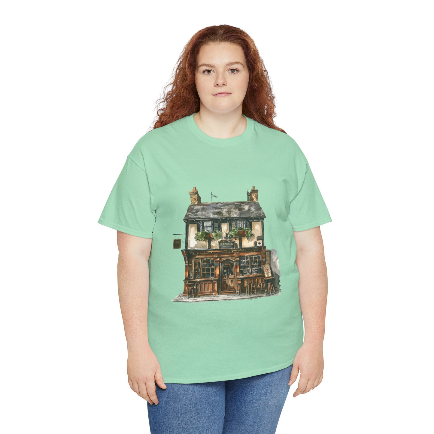 Unisex Heavy Cotton Tee - Rustic Retreat - The Quintessential British Village House